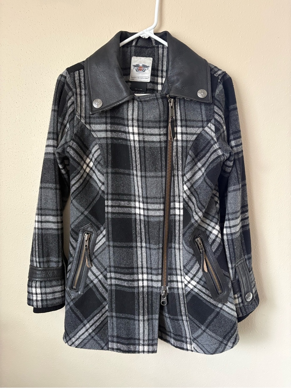 Harley-Davidson Black Leather-Trim Plaid Jacket